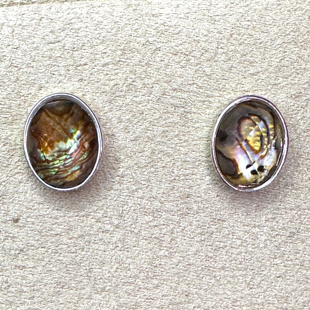 Faceted Stud Earrings Abalone Colors on Silver by Napier EUC Vintage